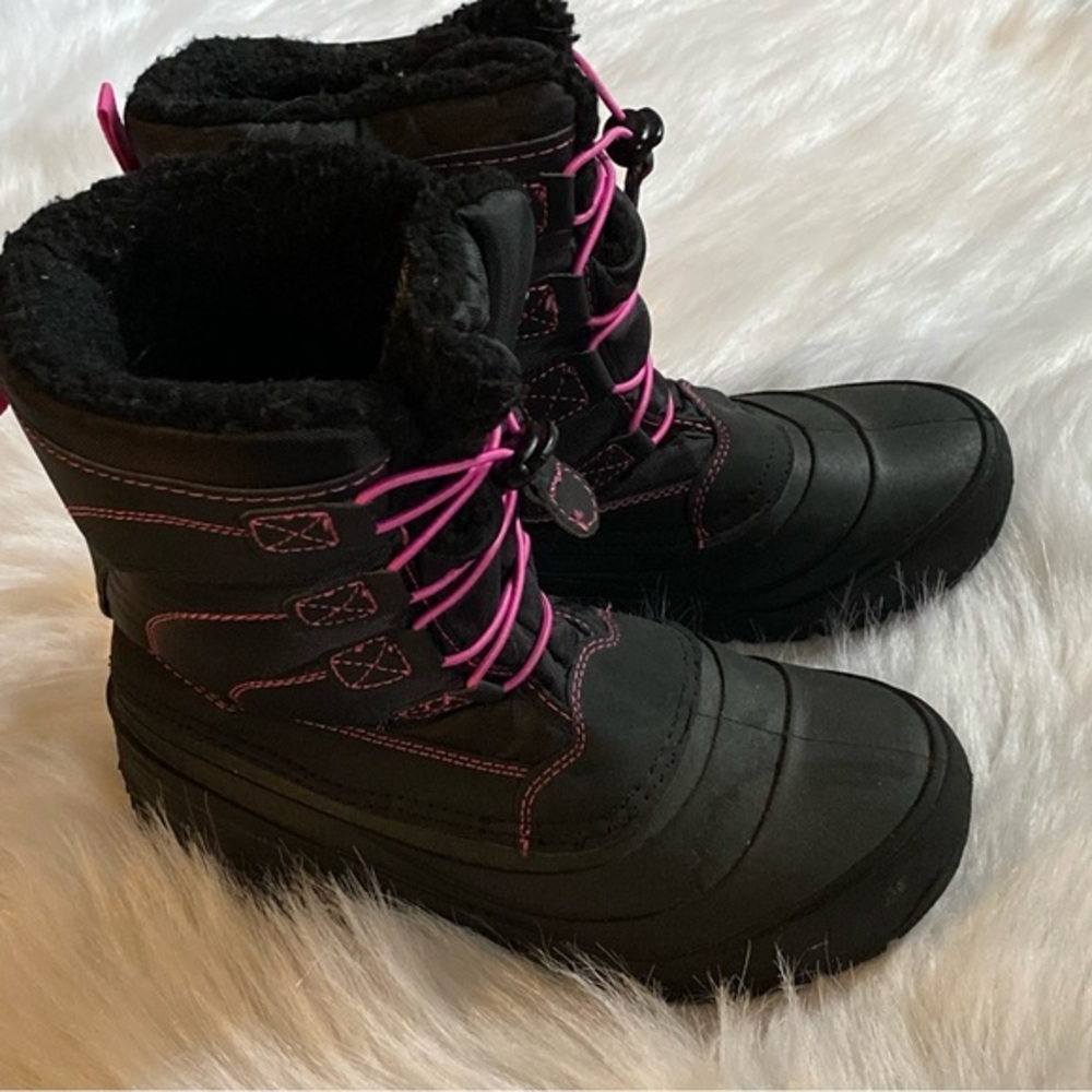 Glacier Boots Big Girls‎ Size 4 Black-Pink Slip On Water Resistant Warm